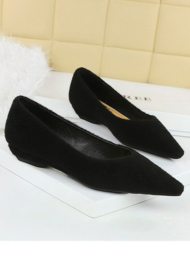 BIGTREE Women's Low Heel Wedge Pumps Comfortable Closed Pointed Toe Shoes Black - Image 2