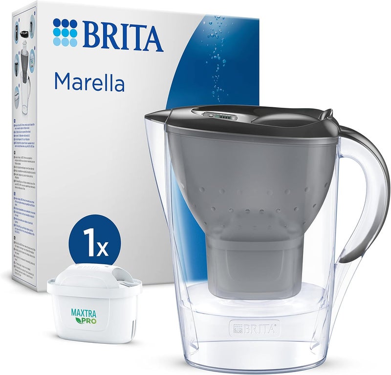 BRITA Marella Water Filter Jug Graphite (2.4L) incl. 1x MAXTRA PRO Pure Performance cartridge - fridge-fitting jug with digital LTI and Flip-Lid - now in sustainable Smart Box packaging Heavy load resistant - Image 1