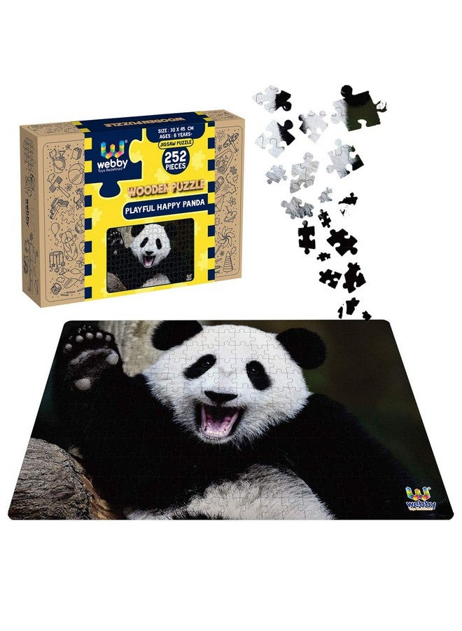 Webby Playful Happy Panda Wooden Jigsaw Puzzle, 252 Pieces - Image 1