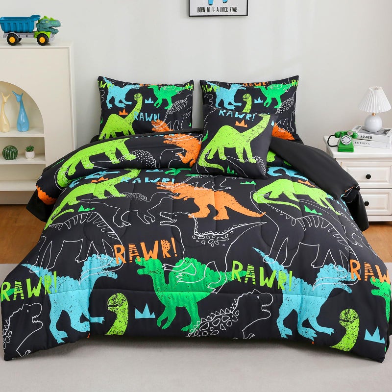 Tasselily 6 Pcs Bed in A Bag Full Comforter Set for Boys Girls, Dinosaur Comforter, Dinosaur Bedding Sets with Sheets for Kids - Image 1