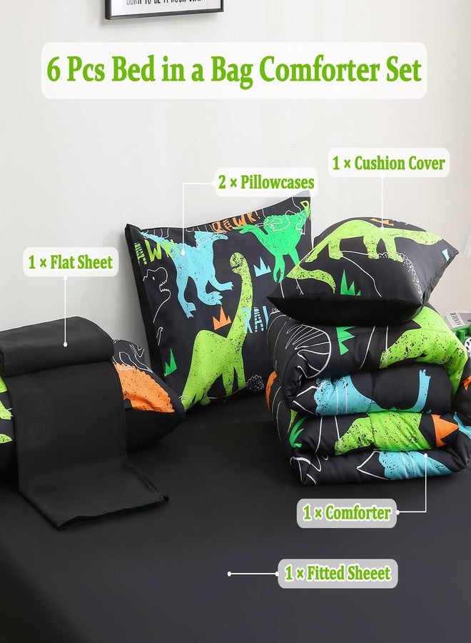 Tasselily 6 Pcs Bed in A Bag Full Comforter Set for Boys Girls, Dinosaur Comforter, Dinosaur Bedding Sets with Sheets for Kids - Image 2