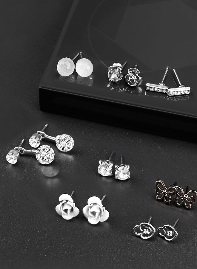وهاواي 30 Pairs Assorted Multiple Tiny Stud Earrings Set for Women Stainless Steel Flower Moon Heart Geometric CZ Ball Faux Pearl Big Hoop Earrings Cartilage Helix Ear Piercing - Image 3