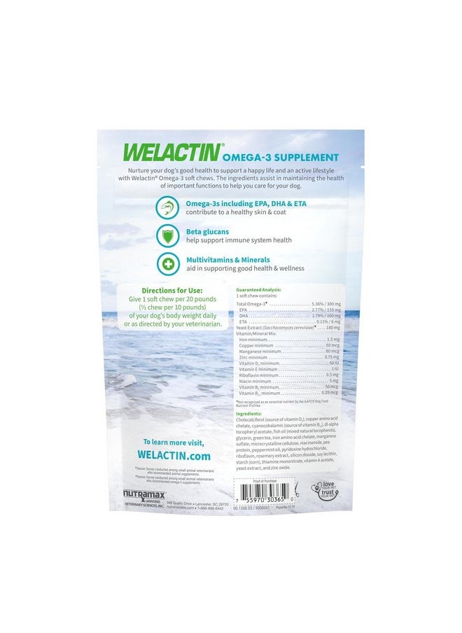 Nutramax Laboratories Nutramax Welactin Daily Omega-3 Supplement For Dogs, Skin & Coat Health Plus Overall Health, 60 Soft Chews  - Image 2