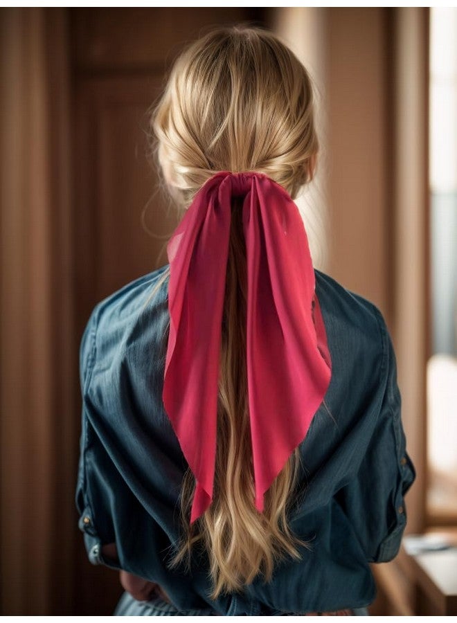 LFOUVRE Pack Of 2 Knotted Bow Hair Scrunchies Elastic Hair Scarf Black Hair Ties Bands Satin Hair Ribbon Scrunchy Red Ponytail Holder For Women And Girls (Burgundy) - Image 2