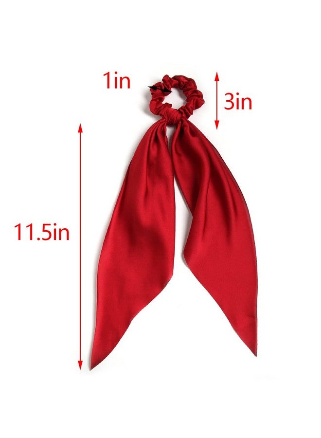 LFOUVRE Pack Of 2 Knotted Bow Hair Scrunchies Elastic Hair Scarf Black Hair Ties Bands Satin Hair Ribbon Scrunchy Red Ponytail Holder For Women And Girls (Burgundy) - Image 5