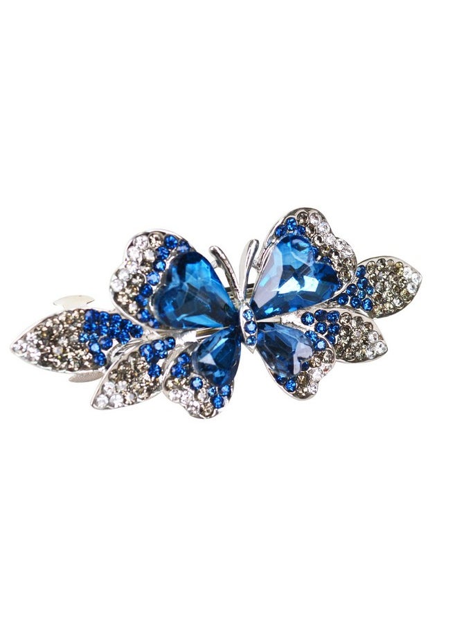 Sankuwen Sankuwen Crystal Rhinestones Hair Barrette French Hair for Women Small Hairpin for Mom Butterfly Hair Clips (Deep Lake Blue)  - Image 2
