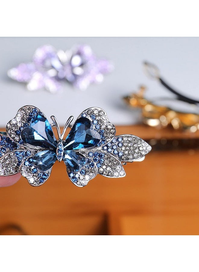 Sankuwen Sankuwen Crystal Rhinestones Hair Barrette French Hair for Women Small Hairpin for Mom Butterfly Hair Clips (Deep Lake Blue)  - Image 3