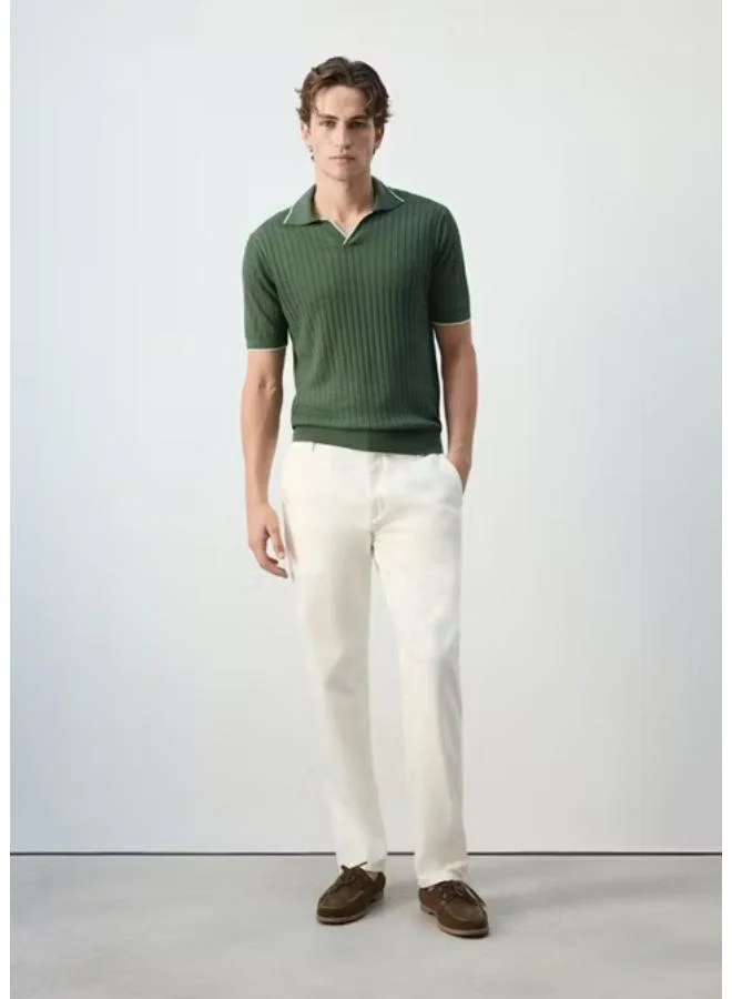 Mango Man 48-MUSGO Ribbed Linen Lyocell Blend Polo for Men | Best Price UAE