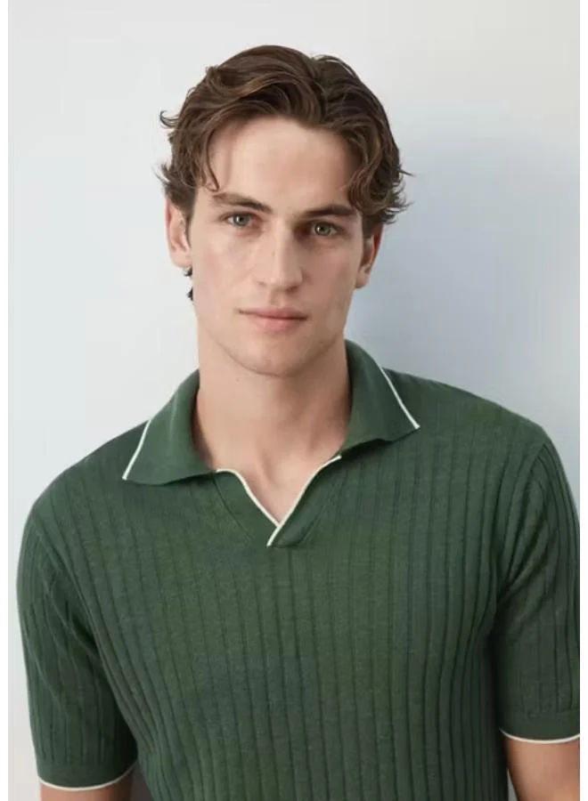 Mango Man 48-MUSGO Ribbed Linen Lyocell Blend Polo for Men | Best Price UAE