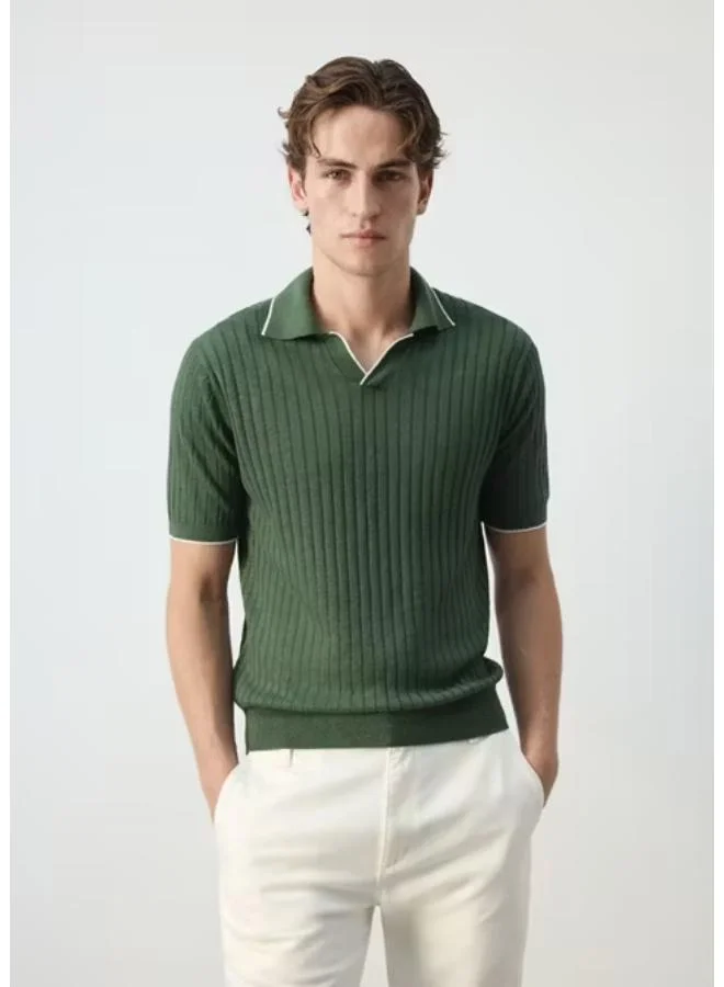 Mango Man Ribbed Linen Lyocell Blend Polo