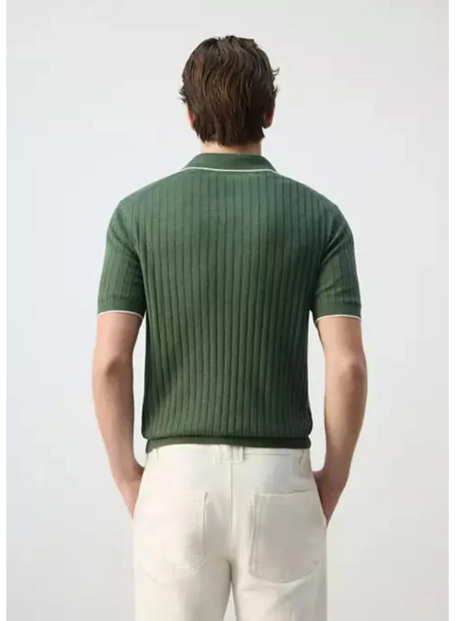 Mango Man Ribbed Linen Lyocell Blend Polo