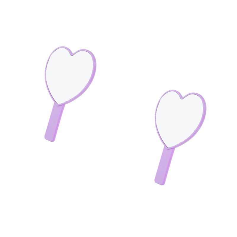 2pcs Handheld Heart Mirror: Heart Shaped Vanity Mirror With Handle Compact Cosmetic Travel Makeup Women Her Birthday Party Favor - Image 1
