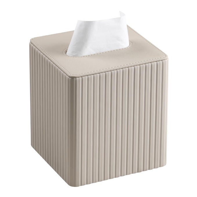 PU LEATHER TISSUE BOX COVER SQUARE TISSUE BOX HOLDER WITH MAGNETIC CLOSURE BEIGE STRIPE