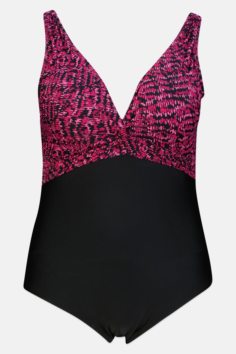 Caribbean Sand Women Plus Size Two-Tone Padded One Piece Swimsuit, Multicolor - Image 2