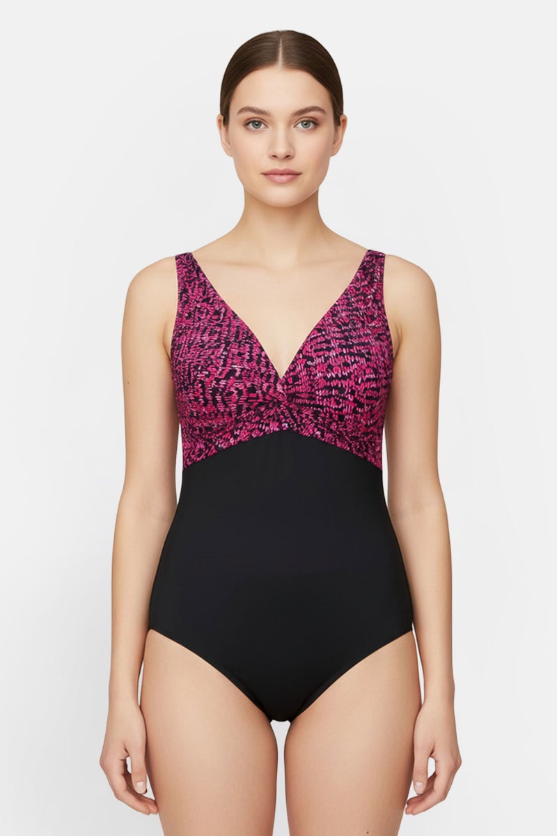 Caribbean Sand Women Plus Size Two-Tone Padded One Piece Swimsuit, Multicolor - Image 1