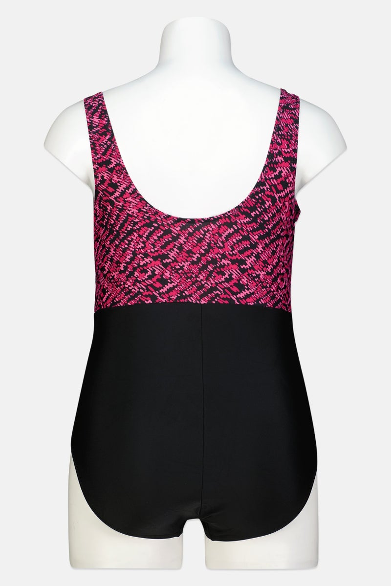 Caribbean Sand Women Plus Size Two-Tone Padded One Piece Swimsuit, Multicolor - Image 3