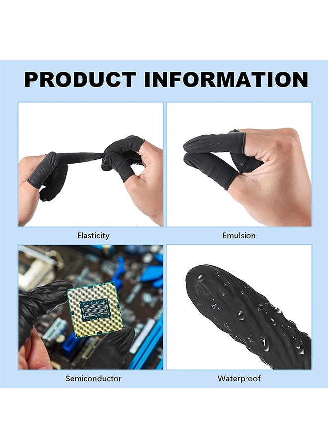 واي جيه 200 قطعة من اللاتكس الأكمام الإصبع المتاح حماية الإصبع الأكمام لإصلاح الحرف الإلكترونية التطبيقات الصناعية أسود - Image 3