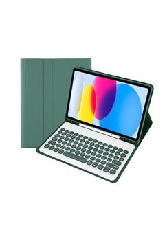 Generic Protective Case Wireless Keyboard For Ipad 10th Gen 10.9.7 Tablet Compatible Ipad Pro 11 Magnetic Suction Smart Control For 9-Color:Dark Green Leather Case + Round Key Cap Keyboard-Applicable Model:ipad 10 Generation 10.9 2022 Edition  - Image 1