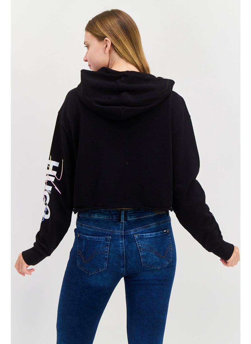 HUGO by Hugo Boss Women Hooded Long Sleeve Brand Logo Sweatshirt, Black  - Image 3