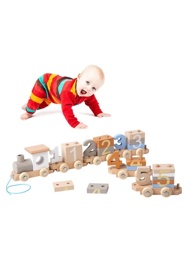 Natural Wooden Number Blocks Train Toys, 26 Pieces Early Learning Educational Toys for Toddlers, Number Cognitive Learning, Safe and Environmentally Friendly, Non-toxic and Drop Resistant, Suitable for Children over 1 Years of Age - Image 1