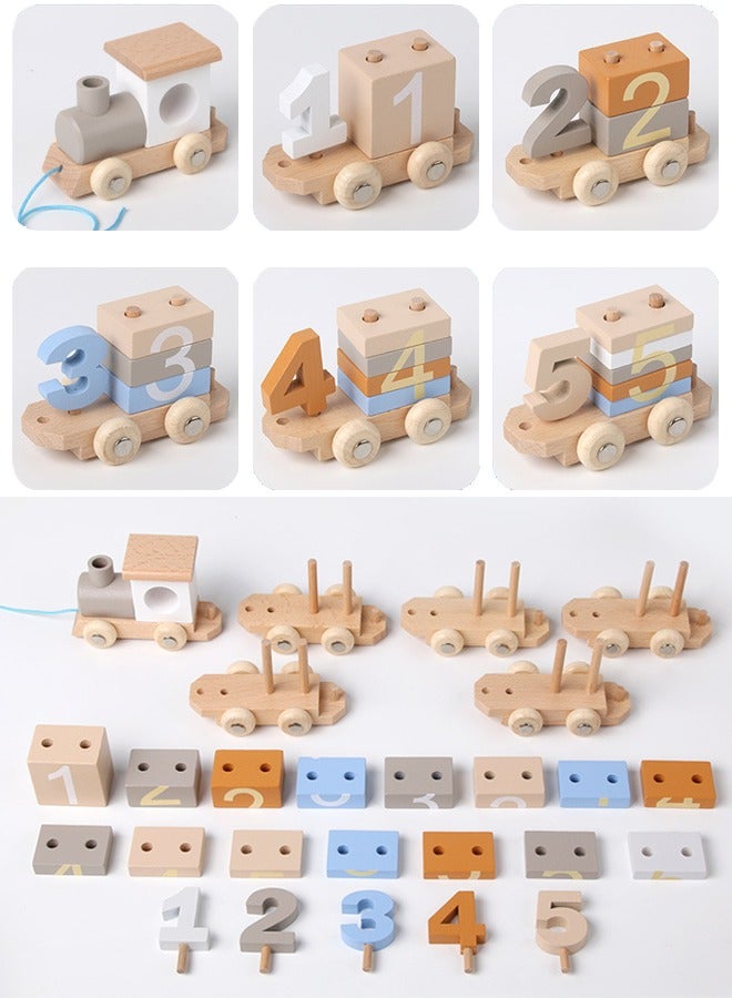 Natural Wooden Number Blocks Train Toys, 26 Pieces Early Learning Educational Toys for Toddlers, Number Cognitive Learning, Safe and Environmentally Friendly, Non-toxic and Drop Resistant, Suitable for Children over 1 Years of Age - Image 2