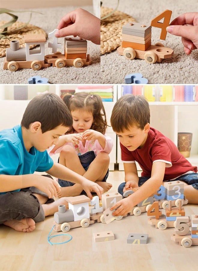 Natural Wooden Number Blocks Train Toys, 26 Pieces Early Learning Educational Toys for Toddlers, Number Cognitive Learning, Safe and Environmentally Friendly, Non-toxic and Drop Resistant, Suitable for Children over 1 Years of Age - Image 3