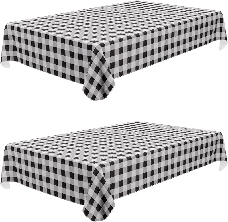 misaya 2 Pack Waterproof Vinyl Table Cloth Buffalo Flannel Backed Tablecloth Wipeable Plastic Table Cover for Dinner Kitchen Outdoor 52 x 70 Black  White - Image 1