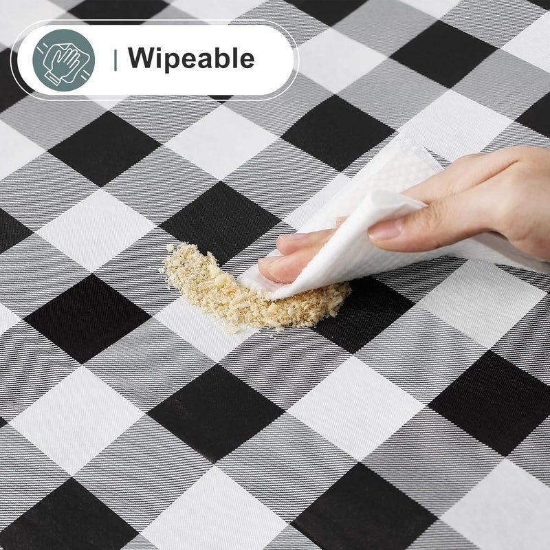 misaya 2 Pack Waterproof Vinyl Table Cloth Buffalo Flannel Backed Tablecloth Wipeable Plastic Table Cover for Dinner Kitchen Outdoor 52 x 70 Black  White - Image 5