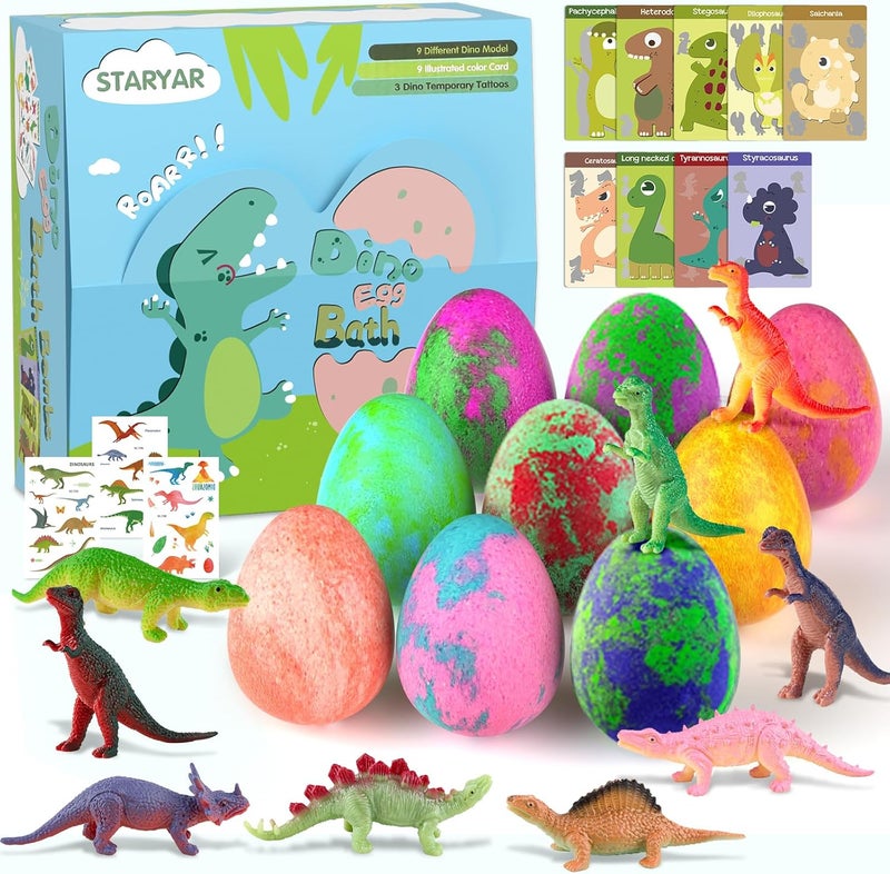 Bath Bombs for Kids with Surprise Toys Inside  9 Pack Organic Dinosaur Bath Bombs Easter Eggs Gifts Bubble Bath Fizzers Dinosaur Toys for Kids 3 4 5 6 7 8 9 Years Boys Easter Basket Stuffers