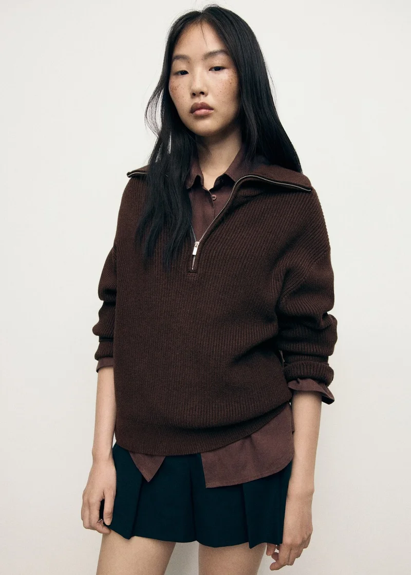 MANGO Sweater with contrasting zip collar