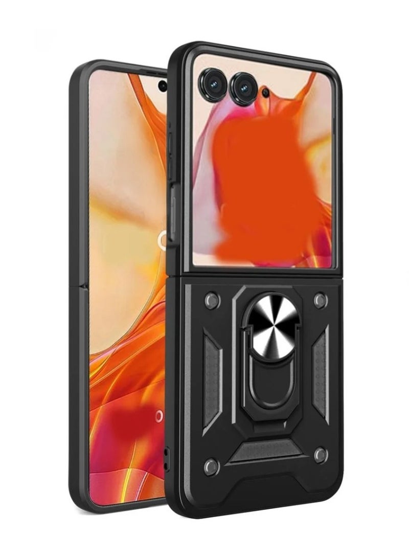 غطاء الحالة لموتورولا رازر 50 5G , غطاء عدسة الكاميرا الشريحة , حلقة الركيزة 360 درجة الدوار , دعم سيارة مغناطيسية جبل صدمة حالة الهاتف المحمول الأسود