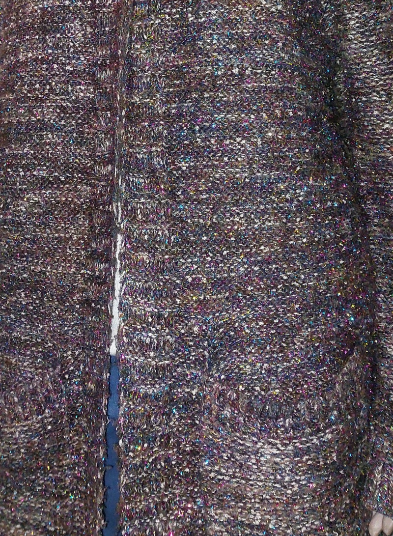 Women tricot long multicolor with metalic colors cardigan with hoodie - Image 3