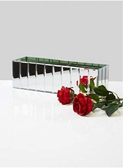 Serene Spaces Living Oblong Gatsby Mirror Vase Great Gatsby Inspired Luxe Glass Vase With Bevel Edged Mirror Strips Use For Home Décor Event Centerpieces 15 3 4” L X 4 3 4” W X 4 3 4" H  - Image 3