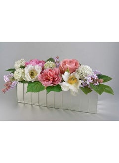 Serene Spaces Living Oblong Gatsby Mirror Vase Great Gatsby Inspired Luxe Glass Vase With Bevel Edged Mirror Strips Use For Home Décor Event Centerpieces 15 3 4” L X 4 3 4” W X 4 3 4" H  - Image 4