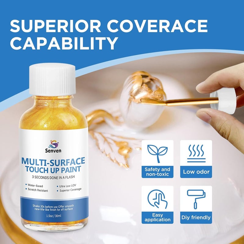 SENVEN Liquid Gold Leaf Paint High Gloss Multi Surface Rich gold Paint for Metal, Wood, Plastic, Canvas, Appliance, Furniture Scratch Repair & Art Handcrafts 30ml/1.5oz Fast Drying Acrylic Metallic - Image 2