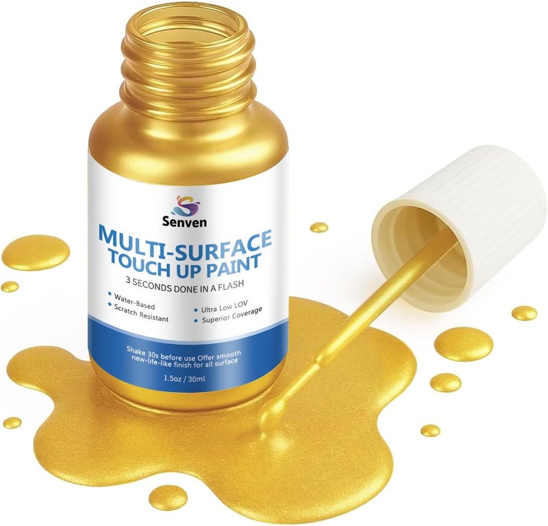 SENVEN Liquid Gold Leaf Paint High Gloss Multi Surface Rich gold Paint for Metal, Wood, Plastic, Canvas, Appliance, Furniture Scratch Repair & Art Handcrafts 30ml/1.5oz Fast Drying Acrylic Metallic - Image 1