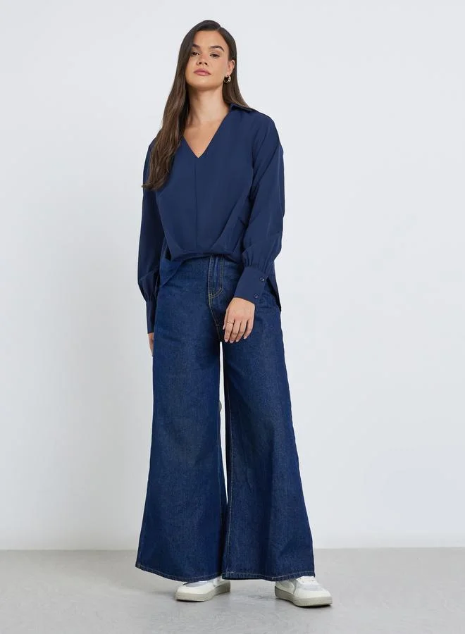 ستايلي قميص بأكمام طويلة بقصة منتظمة