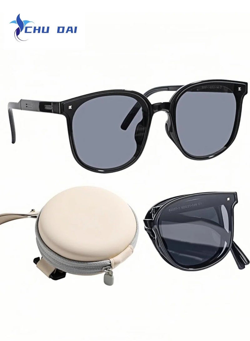 CHU DAI UV Face Cover UPF 50+ Women Summer Face Covering Detachable All-in-one Sun Hat Outdoor Cycling Hiking(light grey) & Foldable Sunglasses with Bag Women and Men, UV400 Protection Lens, Sun Protection Sunglasses , BlackBundle - Image 3