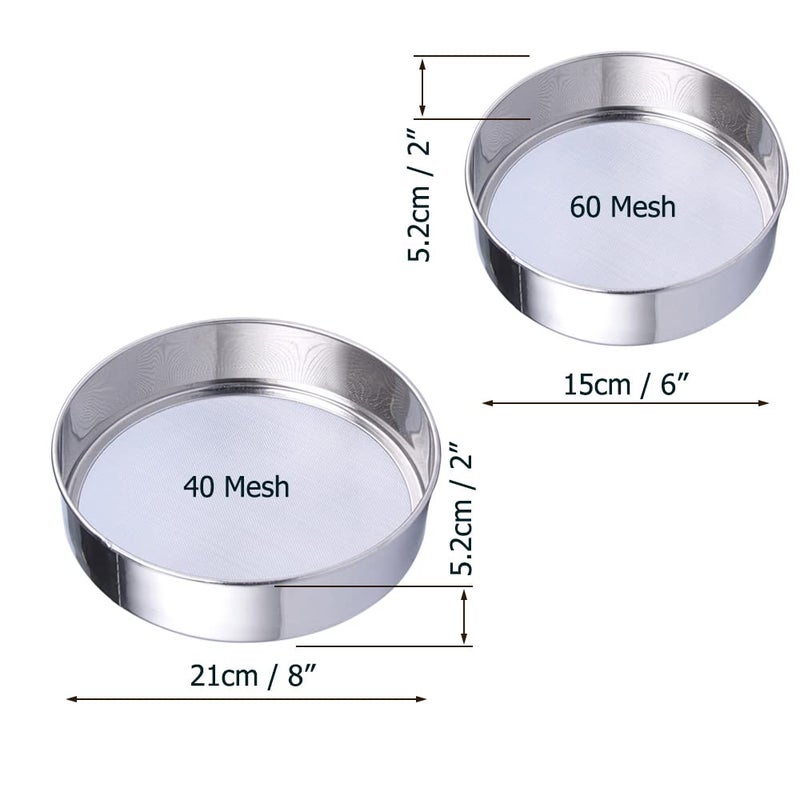 PUHETO Sieve Fine Mesh, Stainless Steel Round Sifter for Baking, Flour Sieve, 8 Inch 40 Mesh and 6 Inch 60 Mesh, 2PCS - Image 4