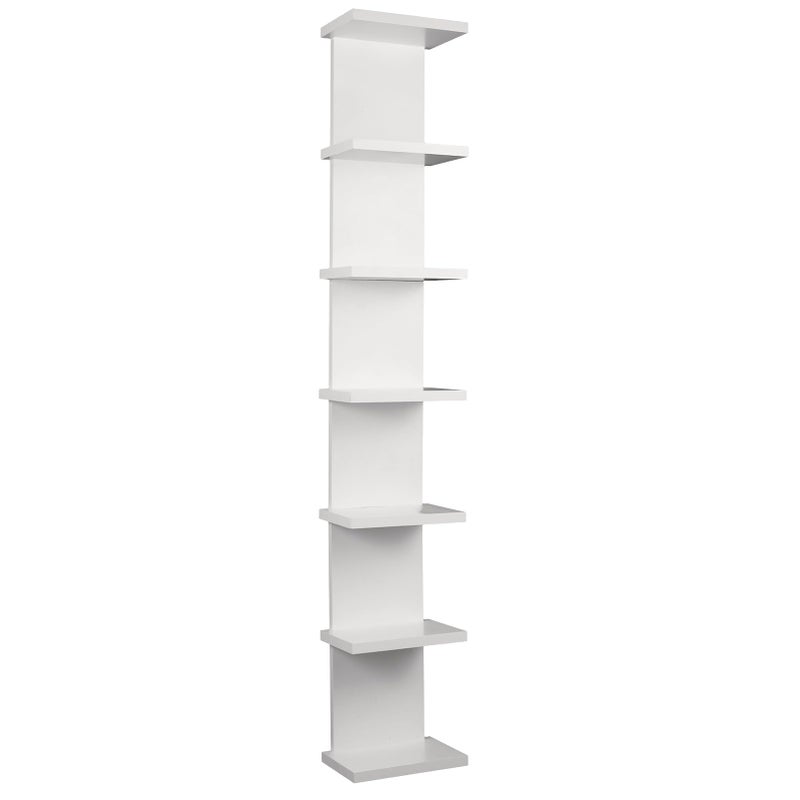 7 Tier Wall Shelf Unit  Narrow Smooth Laminate Finish  Vertical Column Wall Decor Mount Floating Storage Home Decor Organizer Tall Tower Utility Shelf for Bedrooms Living RoomsWhite