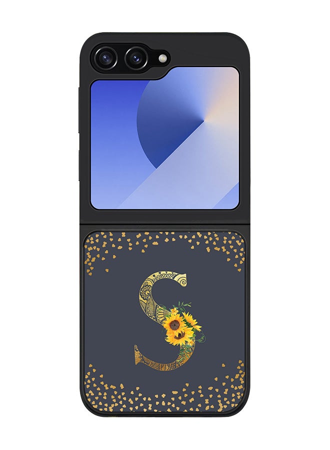 Stylizedd حافظة حواف سوداء متينة لجهاز سامسونج جالكسي Z Flip7 FE، حافظة رفيعة مرنة - حرف مونوغرام مخصص بنمط زهور - S (رمادي) - Image 1