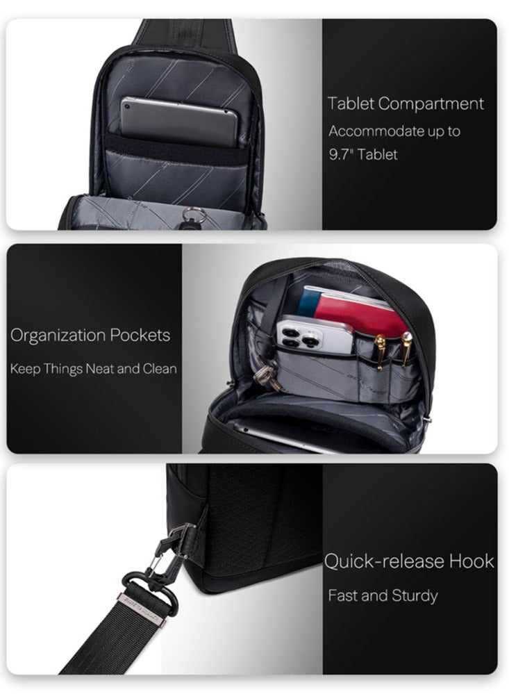 ARCTIC HUNTER Business Travel Sling Chest Bag, Work Office Phone Bag with Tablet Compartment for Men, Black - Image 5