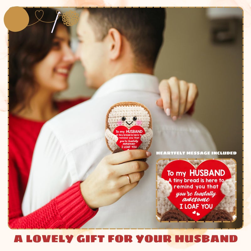TEEBIM Husband Valentines Day Gifts - Anniversary, Birthday, Valentines Day Gifts for Husband from Wife - Valentine Crochet for Him - Emotional Inspirational Positive Support Toast Crochet Doll - Image 4