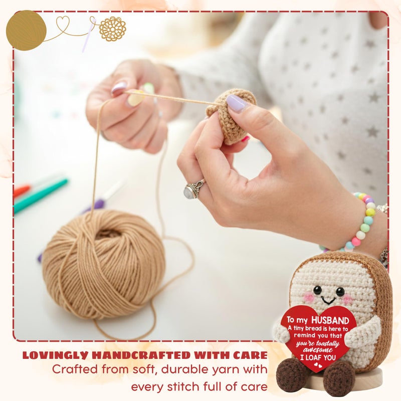 TEEBIM Husband Valentines Day Gifts - Anniversary, Birthday, Valentines Day Gifts for Husband from Wife - Valentine Crochet for Him - Emotional Inspirational Positive Support Toast Crochet Doll - Image 3