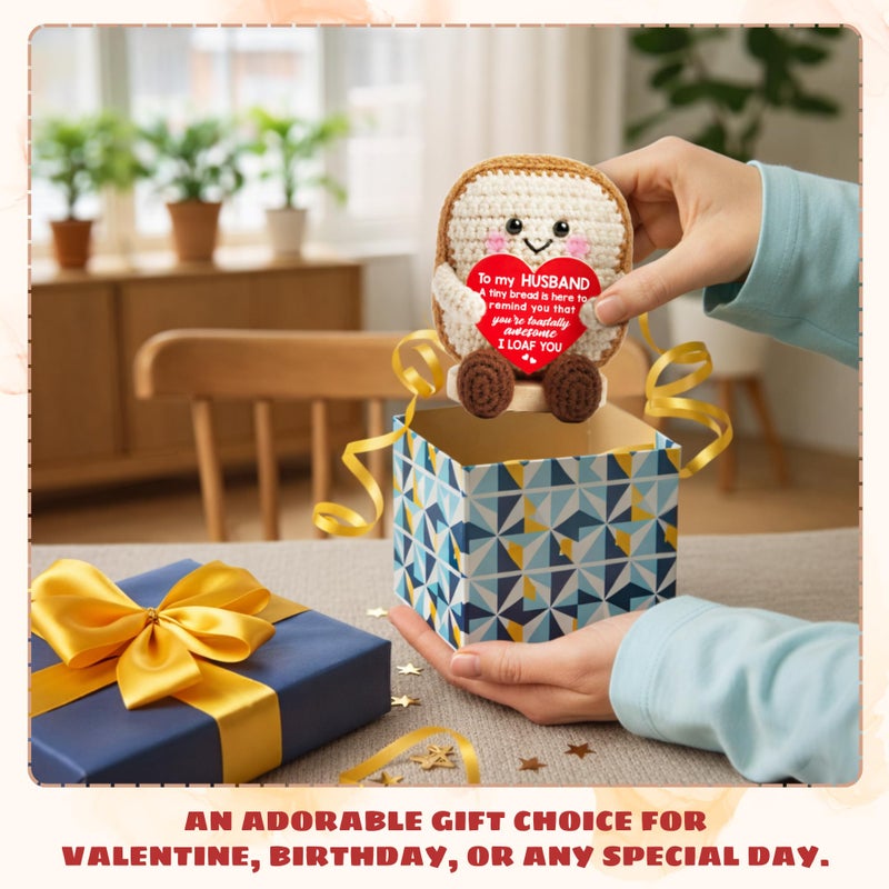 TEEBIM Husband Valentines Day Gifts - Anniversary, Birthday, Valentines Day Gifts for Husband from Wife - Valentine Crochet for Him - Emotional Inspirational Positive Support Toast Crochet Doll - Image 5