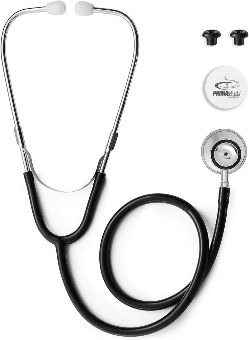 PRIMACARE DS-9291-BK سماعة طبية للأطفال بحجم 22 بوصة للأدوات السريرية والفحص، خفيفة الوزن ورأس مزدوج من الألمنيوم، سوداء - Image 1
