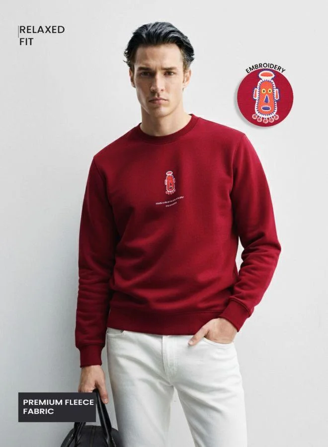 The Indian Garage Co Men Relaxed Fit Embroidered Crew Neck Full Sleeves Sweatshirt
