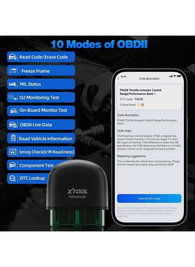 أداة اكس  ماسح AD20 بلوتوث أوتوماتيكي OBD2 2025 قارئ أكواد أداة تشخيص OBD2 لقراءة أكواد الأعطال تشخيص محرك تطبيق مجاني - Image 4
