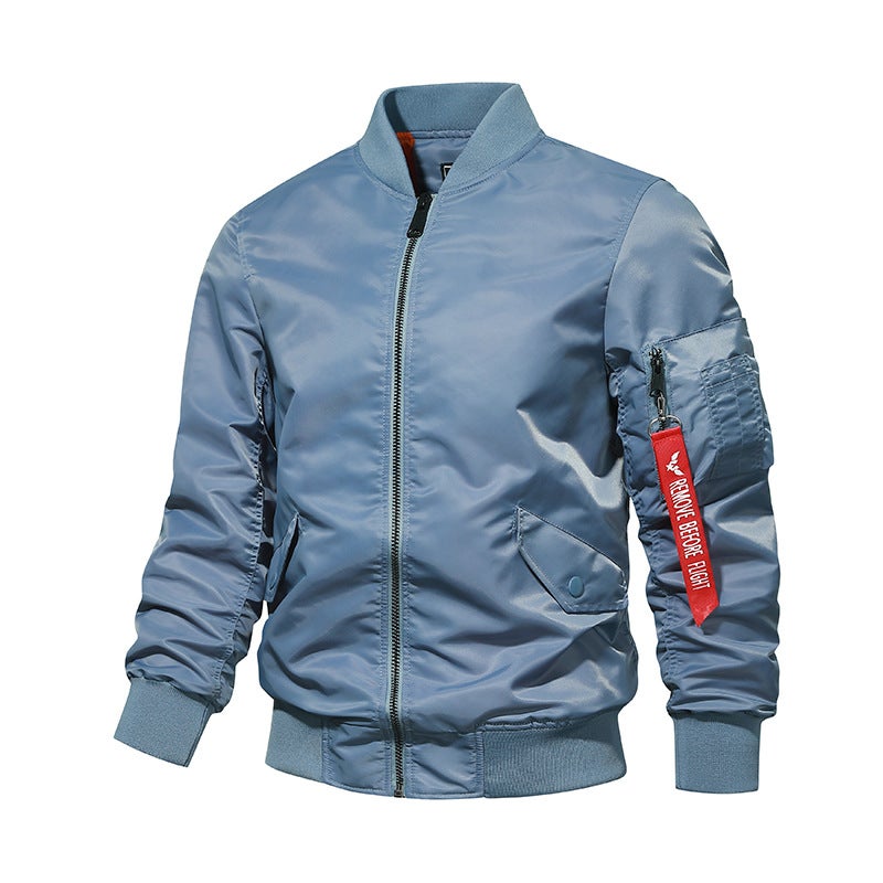 Flight Jacket Male [Plus Cotton/Thin] Ma1 Air Force Jacket Baseball Uniform Solid Color Japanese Jacket Male - Image 5