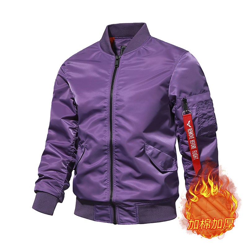 Flight Jacket Male [Plus Cotton/Thin] Ma1 Air Force Jacket Baseball Uniform Solid Color Japanese Jacket Male - Image 3